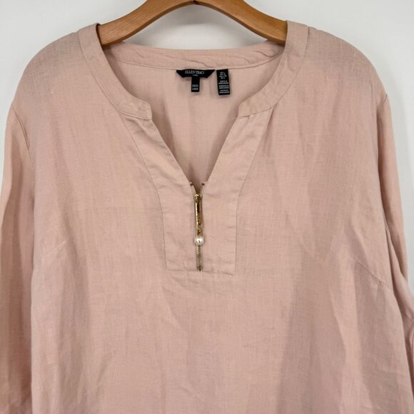 Ellen Tracy Womens Linen Blush Pink Long Sleeve Tunic Top  size large lagenlook - Picture 5 of 12
